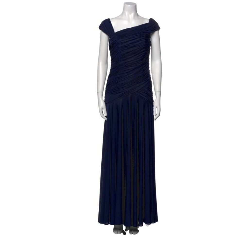 NWT Rene Ruiz Dark Blue short sleeve one shoulder gown